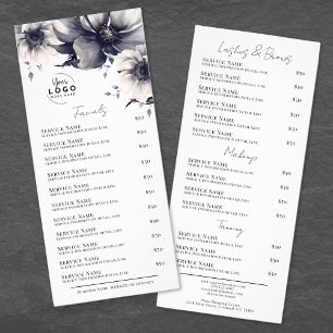 Carte de menu de services de spa élégant noir et b