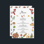 Carte de menu de style italien Pâte Pizza<br><div class="desc">Menu avec pizzas aux pâtes et illustrations culinaires italiennes.</div>
