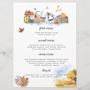Carte de menu de Thanksgiving à l'aquarelle rustiq