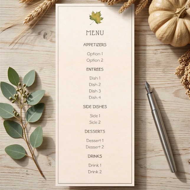Carte de menu de Thanksgiving avec feuille d'érabl (Créateur téléchargé)