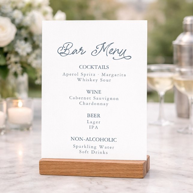 Carte de Menu du Bar de Mariage Bleu Poussiéreux (Créateur téléchargé)