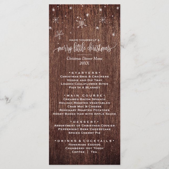 Carte de menu du dîner de Noël de flocon de neige  (Devant)