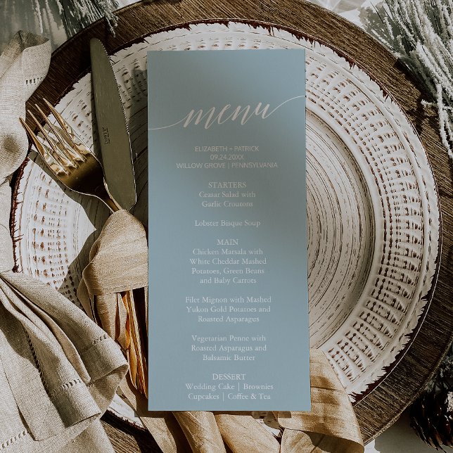Carte de menu du dîner Mariage Aqua Beach Coordina (Créateur téléchargé)