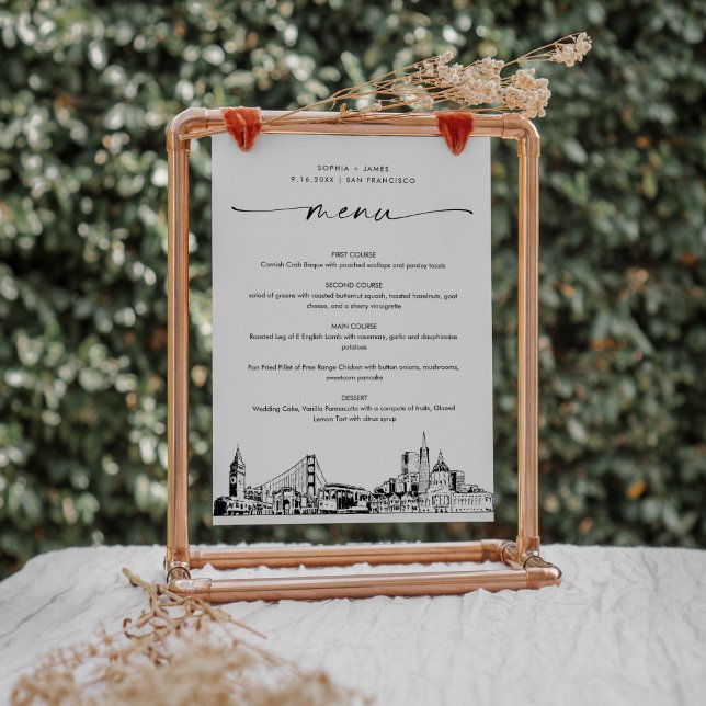 Carte de menu du dîner Mariage San Francisco Skyli (Créateur téléchargé)
