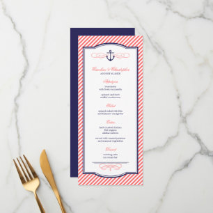 Carte de menu du Mariage d'Ancres nautiques Marine