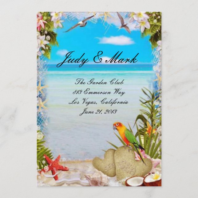Carte de menu du Mariage de la plage tropicale (Devant)