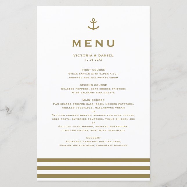 Carte de menu du Mariage de l'Ancre d'or moderne (Devant)