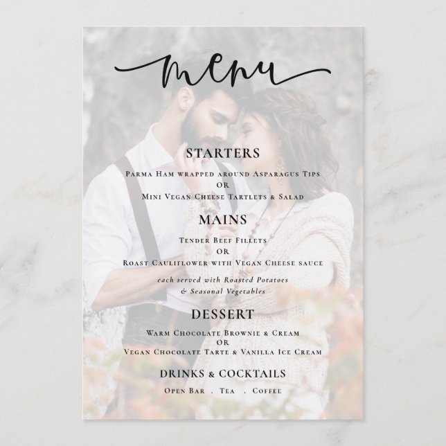 Carte de menu du Mariage de script de Arrière - pl (Devant)