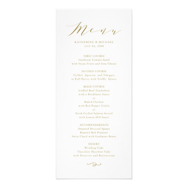 Carte de menu du Mariage de script de somnolence m (Devant)