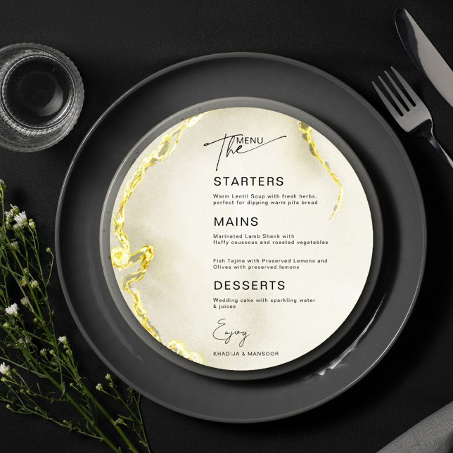 Carte de menu du Mariage islamique en marbre doré (Créateur téléchargé)