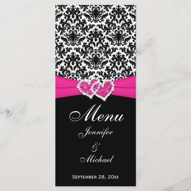 Carte de menu du Mariage noir blanc noir RIBBON IM (Devant)