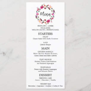 Carte de menu du Mariage romantique Fairytale Wrea