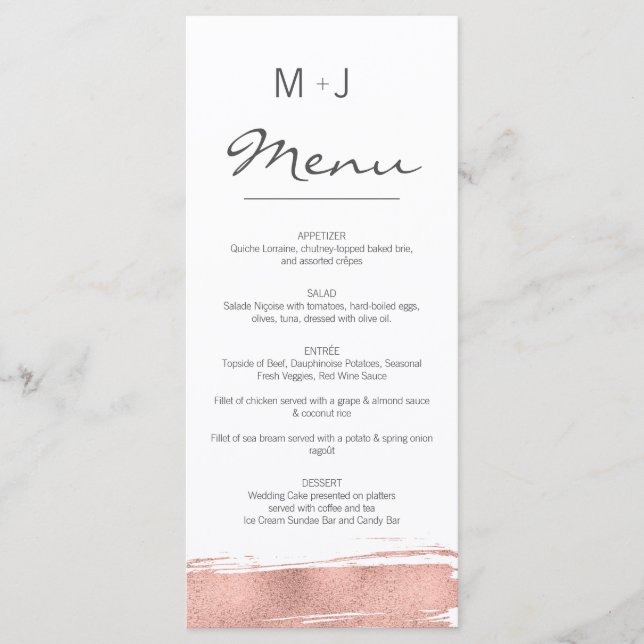 Carte de menu du Mariage Rose moderne Gold (Devant)