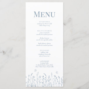 Carte de menu Dusty Blue Fleur sauvage et Butterfl