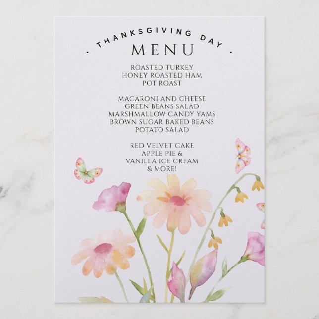 carte de menu éditable fleur aquarelle  (Devant)