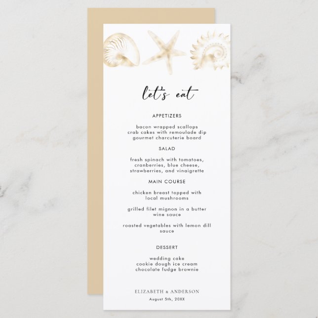 Carte de menu Elegant Gold Destination Wedding (Devant / Derrière)