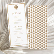 Carte de menu Elegant Gold Seashell Coastal Mariag