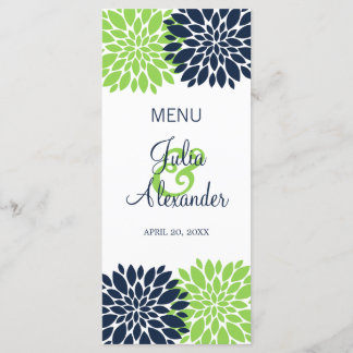 Carte de menu Elegant Green Navy Blush Floral Burs
