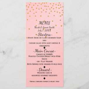 Carte de menu élégante avec confettis dorés petits