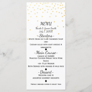 Carte de menu élégante avec confettis or petit bla