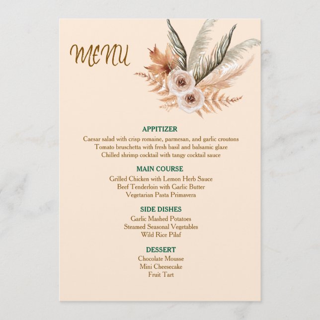 Carte de Menu Élégante Classique (Devant)