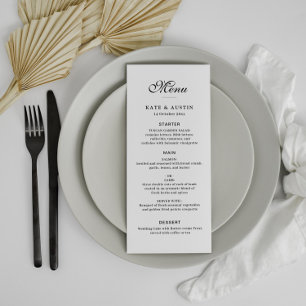 carte de menu élégante en mariage noir et blanc