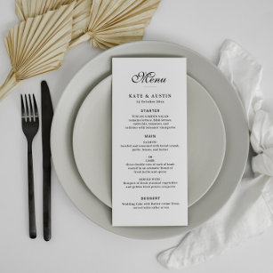 carte de menu élégante en mariage noir et blanc