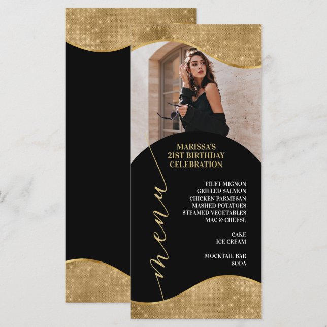 Carte de menu élégante en or avec photo (Devant / Derrière)