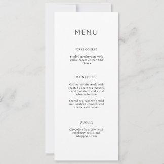 Carte de menu élégante et minimaliste pour une bab