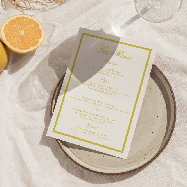 Carte de Menu Élégante Jaune pour Mariage Citronné (Créateur téléchargé)