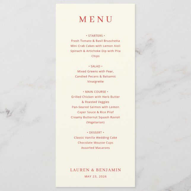 Carte de Menu Élégante Pêche (Devant)