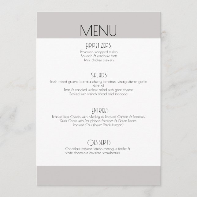 Carte de menu élégante pour mariage moderne avec s (Devant)