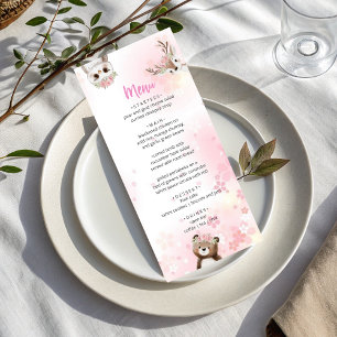 Carte de menu élégante rose pour Baby Shower Woodl