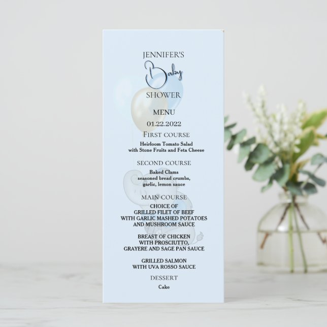 Carte de menu Eléphant Bleu (Debout devant)
