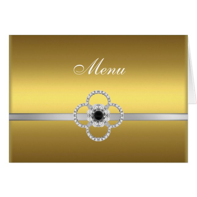 Carte de menu en bijou or argent diamant noir (Devant Horizontal)