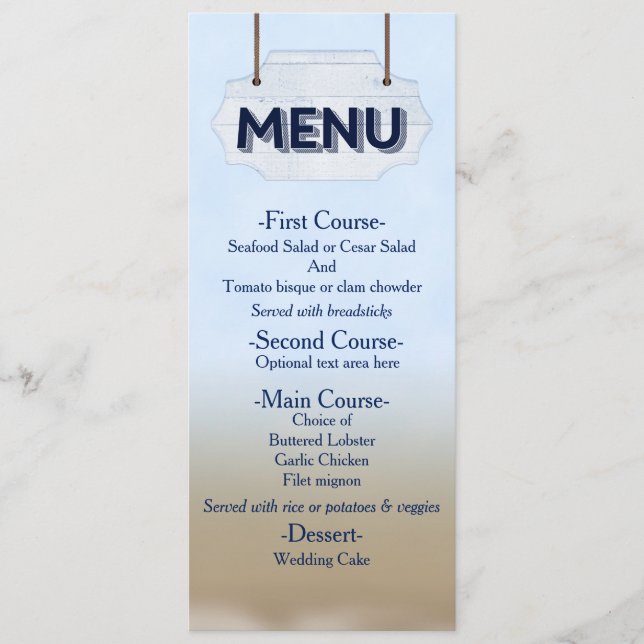 Carte de menu en bois blanc pour mariage sur la pl (Devant)
