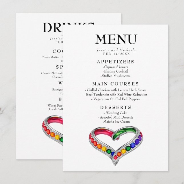 Carte de menu et de boissons recto-verso (Devant / Derrière)