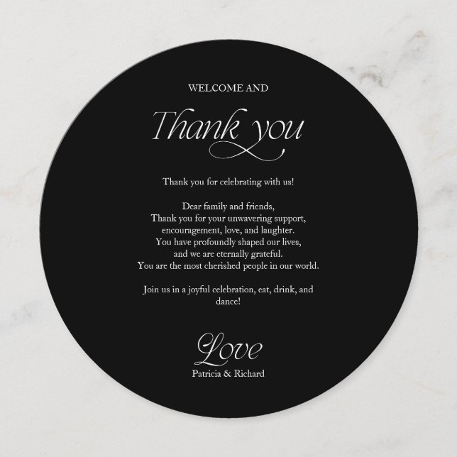 Carte de menu et remerciement de mariage à cercle  (Devant)