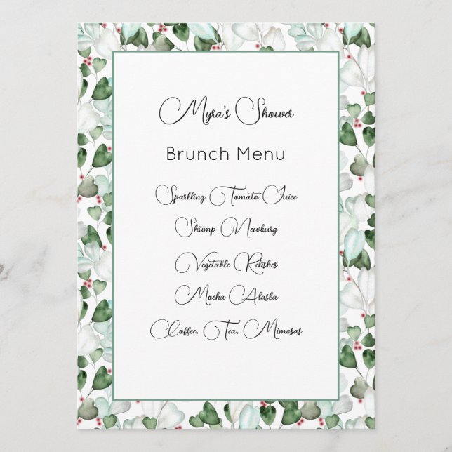 Carte de menu Eucalyptus Foliage Watercolor (Devant)