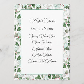 Carte de menu Eucalyptus Foliage Watercolor