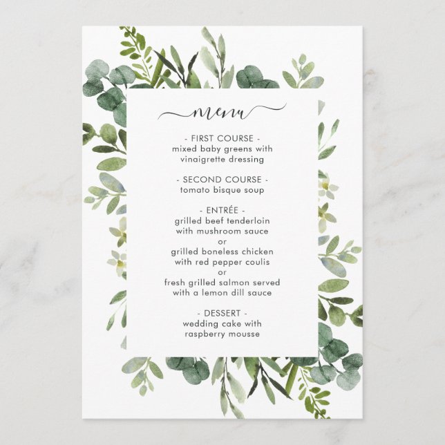Carte de menu Eucalyptus Green Foliing (Devant)