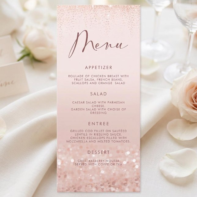 Carte de Menu Fête d'Anniversaire 21 ans Paillette (Rose Gold Glitter 21st Birthday Party Menu Card)