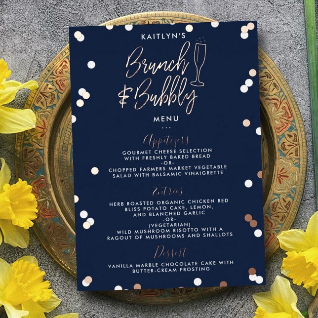 Carte de menu Fête des mariées Brunch & Bubbly Con (Créateur téléchargé)