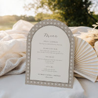 Carte de menu Fête des mariées en rotin tissé à la