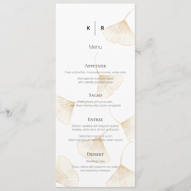 Carte de menu Feuille Falling Gold Ginkgo (Devant)