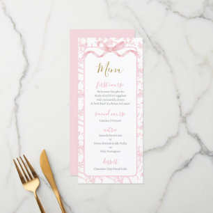 Carte de menu Fille Baby Shower Rose Toile de Jouy