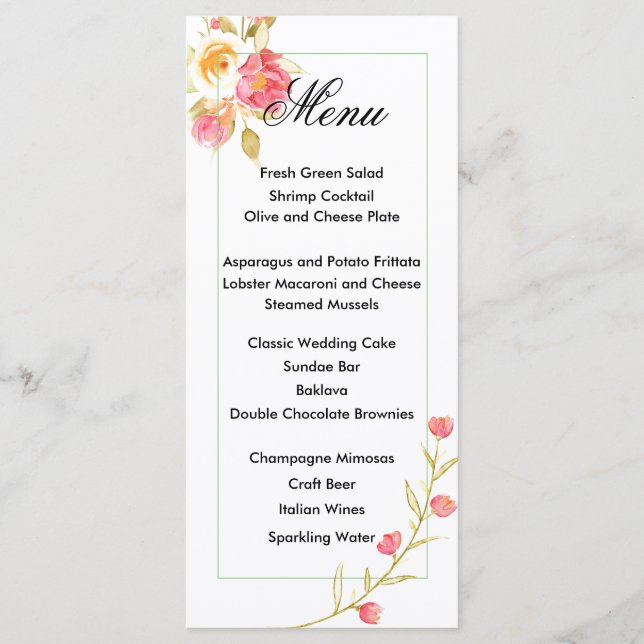 Carte de menu Fleur aquarelle (Devant)