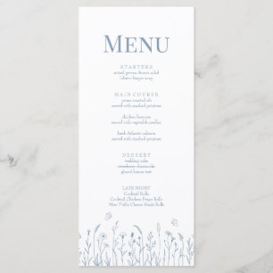 Carte de Menu Fleur Sauvage Bleu Poussiéreux et Pa