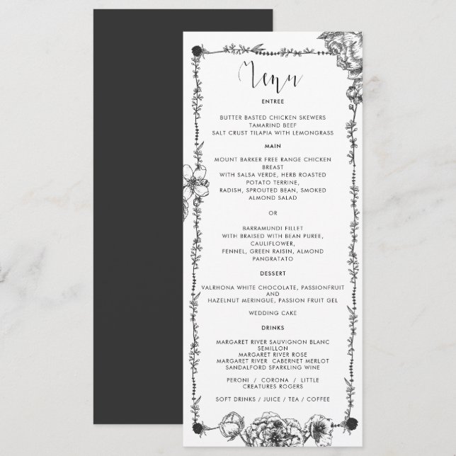 Carte de menu Fleurs à main gothique (Devant / Derrière)