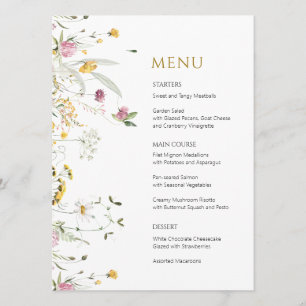 Carte de menu Fleurs sauvages rose jaune